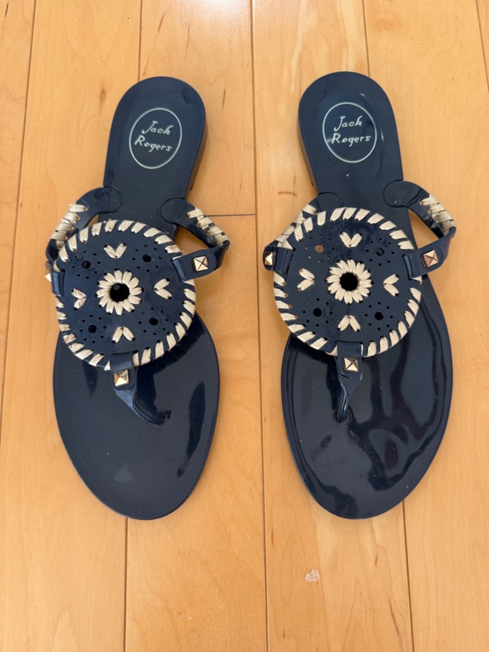 Jack Rogers Navy and Gold Jelly Sandals- NWOT - Picture 2 of 5
